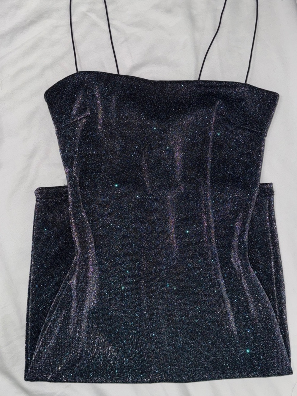 Shimmery Black Mini Dress with Spaghetti Straps